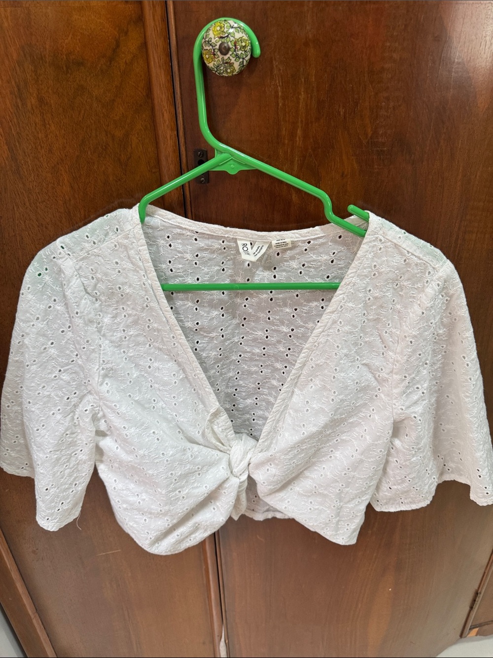 Roxy White Eyelet Tie-Front Women's Top
